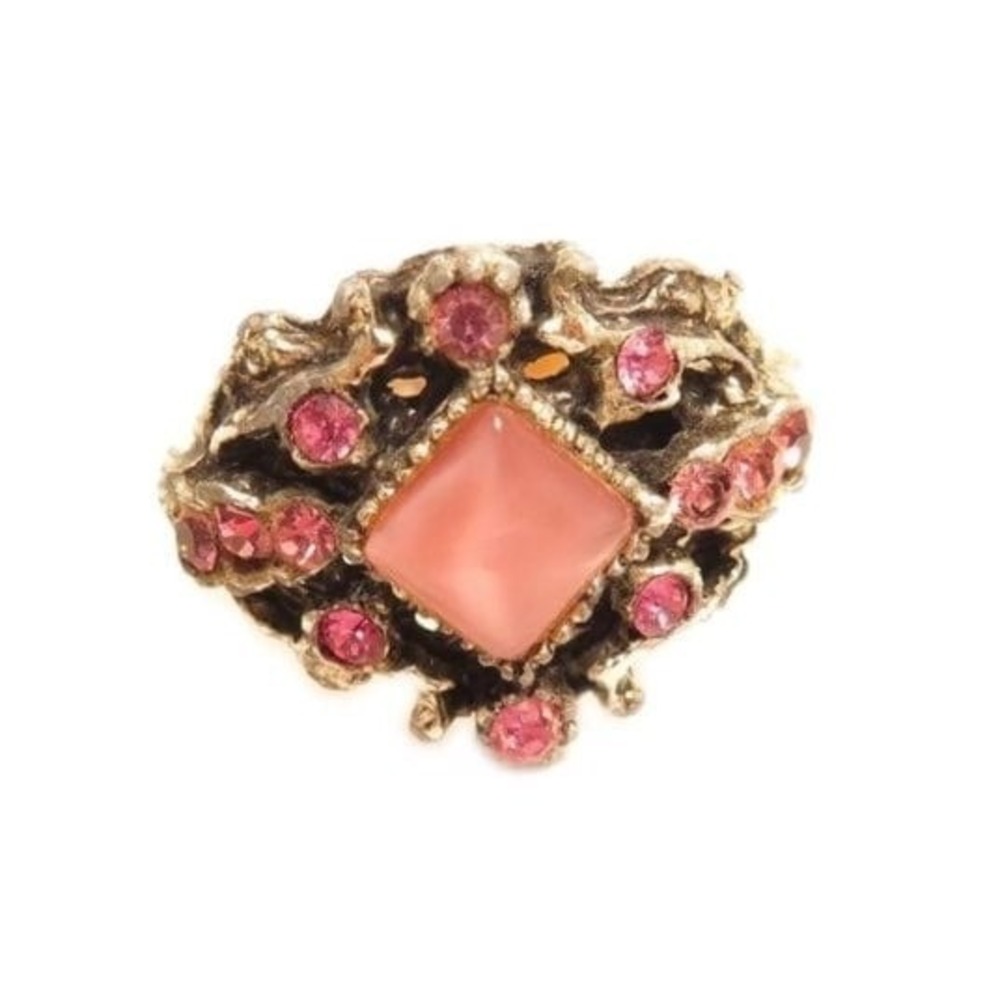 Vintage Silver & Gold Plated Pink Rhinestone Cocktail Ring